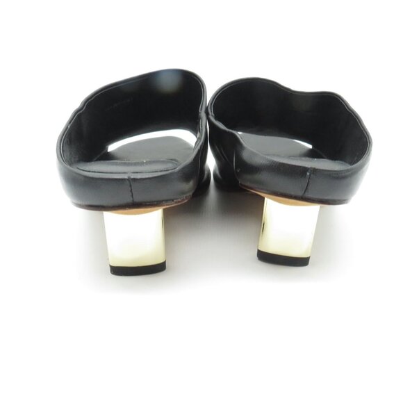 Vince Womens Black Leather Open-Toe Mules With Gold Block Heels Size 6.5 NEW - Picture 2 of 7